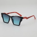 Cat eye sunglasses with black geometric frame, tortoise temples and blue gradient lenses - Black Frame Grey Blue Lens