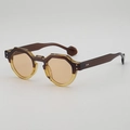 Retro round tortoiseshell sunglasses with brown and yellow acetate frame and tinted lenses - B04 Z-3 / Top Tea Bottom Yellow Tea Lens