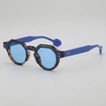 Blue geometric round sunglasses with dark tortoiseshell frames and royal blue temples - B04 Z-3 / Top Blue Bottom Tortoise Blue Lens