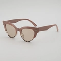 Retro oval sunglasses with pink gradient frame and silver cross metal detailing - Khaki Tortoise Frame Tea Lens