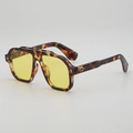 Retro oversized aviator zonnebril met schildpadmontuur en gele glazen - Eén maat / Tortoise Frame Geel Glas