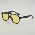 Vintage double-bridge square sunglasses with black frame and transparent yellow lenses - Black Frame Yellow Lens