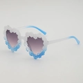 Sweet heart-shaped kids sunglasses with gradient floral decor and purple lenses - Clear to Blue Gradient Frame (Double Gray Lenses)