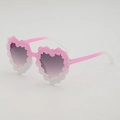 Lunettes de soleil coeur pour enfants avec fleurs marguerites dégradées et verres violets - Monture Dégradée Rose à Transparent (Verres Gris Double)