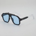 Oversized retro zonnebril met zwart montuur en lichtblauwe doorschijnende glazen - Eén maat / Zwart Frame Blauwe Lenzen