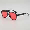 Retro double-bridge sunglasses with bold black frames and vibrant red transparent lenses - Black Frame Red Lens