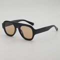 Vintage pilot sunglasses with thick black frames and translucent brown lenses - B04 Z-3 / Black Frame Tea Lens