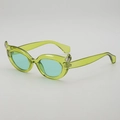 Neon green devil horn sunglasses with oval frames and silver metal hardware accents - Transparent Green Frame Green Lens