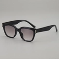 Retro square sunglasses with black acetate frames and grey gradient lenses for stylish look - Black Frame Double Gray Lens