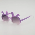 Occhiali da sole per bambini a forma di coniglio con lenti viola e montura color crema - Montatura Sfumata da Viola a Trasparente (Lenti Grigie Doppie)