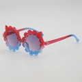 Cute cat-ear sunglasses for kids with red-blue gradient frames and floral decor - Red to Blue Gradient (Grey Lenses)