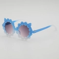 Gafas de sol para niños con degradado azul blanco, margaritas y orejas de gato - Degradado de Azul a Blanco (Lentes Grises)