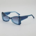 Moderne vlinder zonnebril met transparant blauw montuur en gradiënt glazen op sterkte - Blauw Frame / Blauwe Lenzen