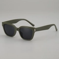 Olive green square frame sunglasses with dark lenses and silver metal temple accents - Green Frame Grey Lens