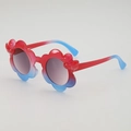 Kids flower shaped sunglasses with a vibrant red to blue gradient frame for sun protection - Red to Blue Gradient (B02Z-4)