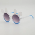 Cute bunny ear sunglasses for kids featuring blue and white gradient round frames - White and Blue Frame Grey Lens (3083)