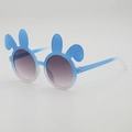 Cute blue bunny ear children's sunglasses with purple gradient lenses for party outfits - Blue and White Frame Grey Lens (3083)