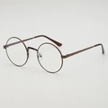 Retro round metal glasses frame in dark brown finish with transparent lenses - Bronze Frame Plain Mirror / Bronze
