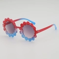 Red and blue gradient daisy flower round sunglasses for kids outdoor protection - Red-Blue Gradient (Red Top Blue Bottom Grey Lens)