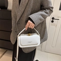 White minimalist leather box crossbody bag with fashion logo and metallic hardware - White