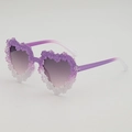 Lunettes de soleil cœur dégradé violet avec cadre floral 3D décoratif pour filles - Monture Dégradée Violet à Transparent (Verres Gris Double)