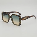 Occhiali da sole oversize tartarugati con lenti sfumate blu-giallo e dettagli logo dorati - D05Z-3 / Montatura Floreale Leopardata Lente Sfumata Verde Giallo