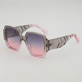 Square oversized sunglasses with grey-pink gradient lenses and geometric floral temples - Grey Pink Gradient Frame Gradient Lens