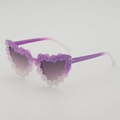 Occhiali da sole a cuore per bambini con sfumatura viola e trama floreale a rilievo - Montatura Sfumata da Viola a Trasparente (Lenti Grigie Doppie)