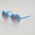 Kids heart shaped sunglasses with blue floral decor and pink gradient lenses - Blue to Clear Gradient Frame (Double Gray Lenses)
