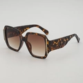 Oversized tortoise shell square sunglasses with textured temples and golden accents - Tortoiseshell Frame Brown Lens