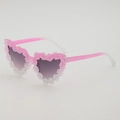 Pink heart-shaped sunglasses with daisy flowers and gradient temples for kids - Pink to Clear Gradient Frame (Double Gray Lenses)