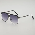Lunettes de soleil carrées en métal avec verres dégradés violets et branches à carreaux - Doubles Verres Gris