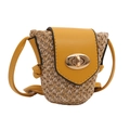 Mini borsa a tracolla intrecciata gialla e beige con chiusura a scatto in metallo - Giallo