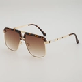Retro pilot sunglasses with gold metal frame, tortoiseshell accents, and brown gradient lenses - Tortoise Brow Tea Gradient