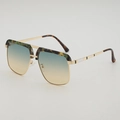 Vintage gold metal square sunglasses with tortoiseshell accents and gradient lenses - Green to Yellow Gradient