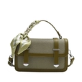 Olive green woven shoulder bag with silk scarf detail and silver hardware accents - Green