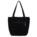 Zwarte corduroy bucket bag met voorvak met rits en brede canvas schouderband voor dames - Zwart