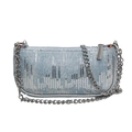 Lichtblauwe denim schoudertas met zilveren lovertjes en een metalen ketting als riem - Lichtblauw