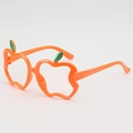 Kids orange apple-shaped glasses frame with green leaves for party dress-up - Orange Frame (No Lens)