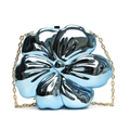 Stylish 3D flower shaped crossbody bag in metallic mirror blue with gold chain strap - Sky Blue