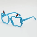 Light blue apple-shaped glasses frame with red leaf detail for kids fashion - Blue Frame (No Lens)