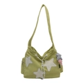 Borsa a tracolla in velluto a coste verde chiaro con stelle bianche e ciondolo stella - Verde