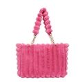 Borsa tote in ecopelliccia rosa a righe con catena dorata per stile invernale - Rosa Rosso