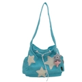 Borsa a tracolla in velluto a coste blu con toppe a stella e ciondolo a stella in peluche - Blu