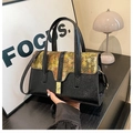 Black lizard textured crossbody bag with metallic gold flap and gold turn-lock closure - Black & Gold