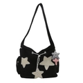 Sac à bandoulière en toile noire avec étoiles blanches, cordon et pendentifs - Noir