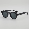 Retro octagonal black sunglasses with dark gray lenses and silver rivet accents - B04 Z-3 / Black Frame Grey Lens