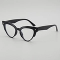Retro black cat-eye sunglasses with thick frame and silver square metal accents - Black Frame Clear Lens