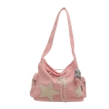 Sac à bandoulière en velours côtelé rose avec écussons étoiles et breloque étoile grise - Rose