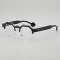 Retro geometric sunglasses with black and transparent two-tone frame and metal rivets - B04 Z-3 / Top Black Bottom Transparent Clear Lens